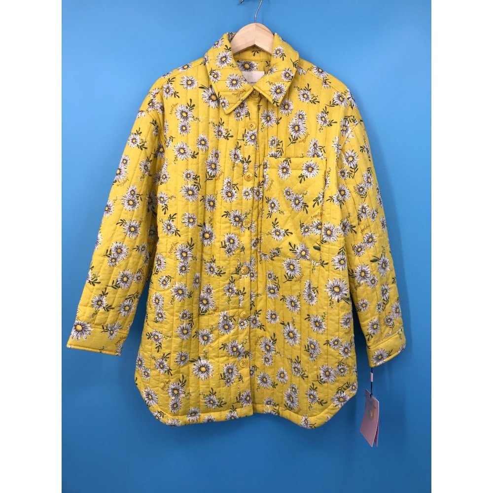 Avec Les Filles Quilted Yellow Flower Daisy Jacket Medium NEW